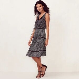 LC Lauren Conrad Boho Midi Black and White Print Geo Dress